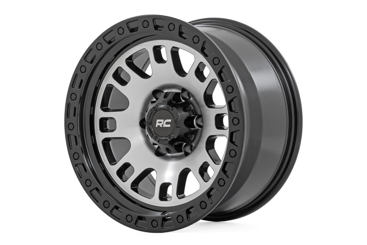 Wheel - Rough Country - 82 Series One-Piece, 17x9, 5x5 bolt pattern, -12mm offset - Machined/Semi-Gloss Black